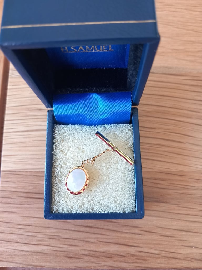image for Gold coloured Tie Pin with opalescent oval stone, reduced price
