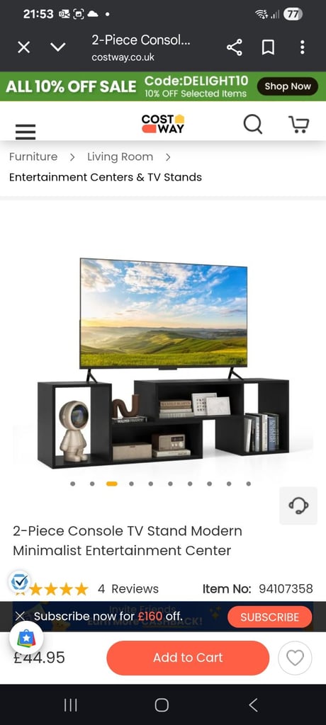 image for 2-Piece Tv Stand / Black New [Still In Box]