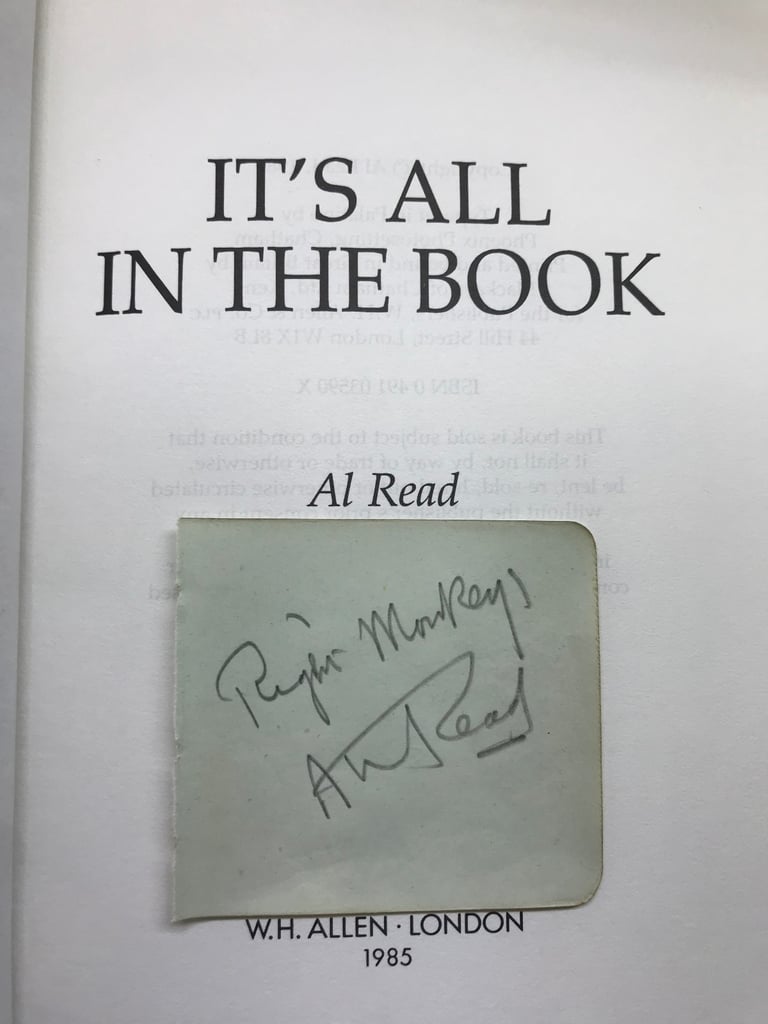 SIGNED Legendary Salford comedian Al ‘right monkey’ Read’s hardback autobiography 