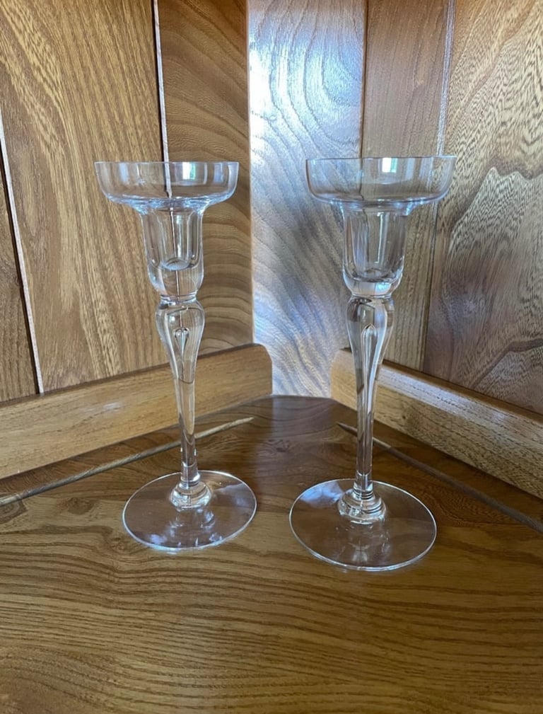image for A Pair of DARTINGTON Handmade Glass Candlesticks VGC - collect from Gosport only