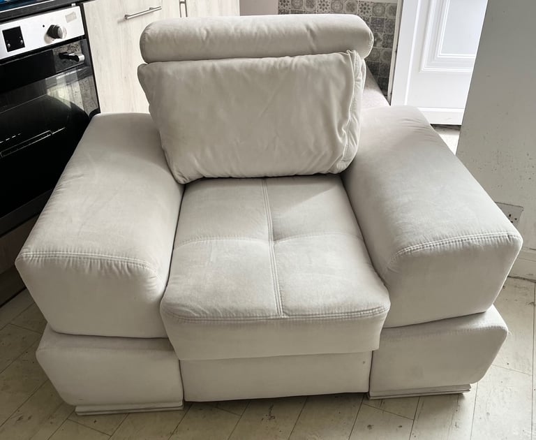 White 2 seater with storage underneath and large armchair