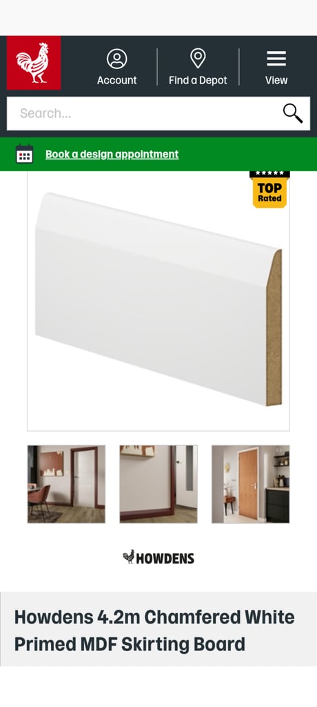 image for Howdens Bullnose White Primed Skirting - 15 x 96 x 4200mm