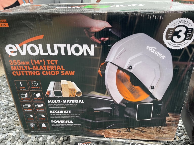 🔥 Brand New Evolution R355CPS Multi-Material Chop Saw – 355mm (14”) TCT Blade 🔥