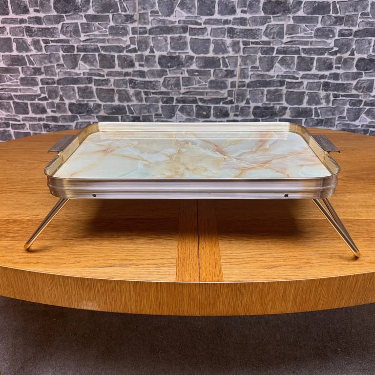 image for Vintage Folding Bed Tray with Faux Marble Top