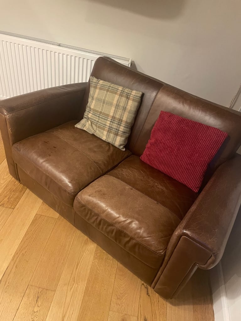 Tan/Brown Leather compact couch