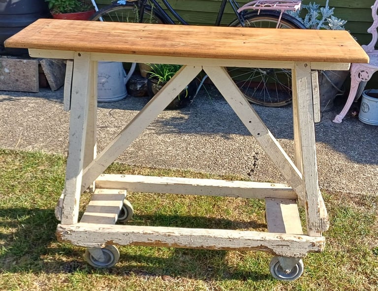 Vintage factory? Industrial trolley bench / portable bar