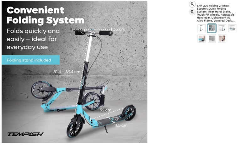 2 Wheel Scooter, Quick Folding, Rear Hand Brake, Tough PU Wheels || Brand new 45% off price 