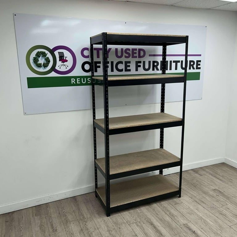image for Tall Shelving Unit, 4 Shelves, Black Metal & Wood - DELIVERY & INSTALLATION AVAILABLE!