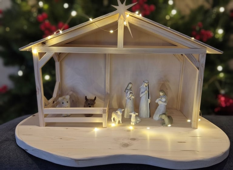 Handmade nativity shed