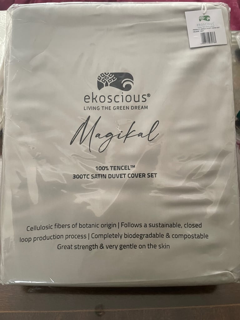 image for Single duvet cover set grey with pillow case by Ekoscious - new with tags