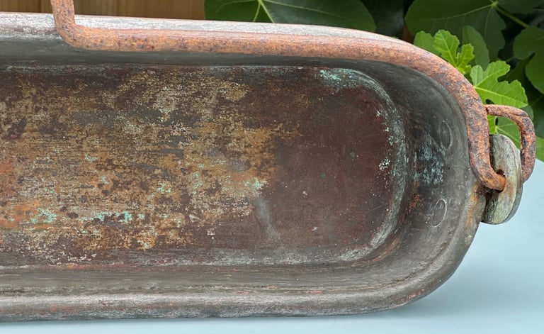 ANTIQUE FRENCH COPPER FISH KETTLE, PAN, JARDINIERE, PLANTER, 58cm long 4kg - 1900s - WILL POST!