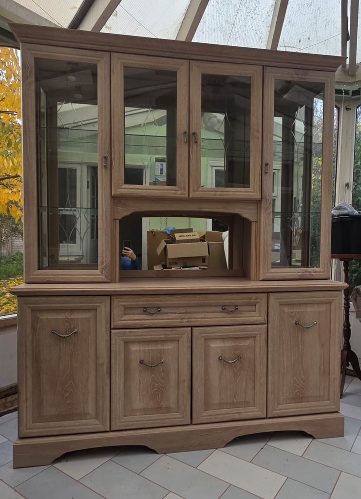 Wooden Glass Display Cabinet with Shelves and Storage