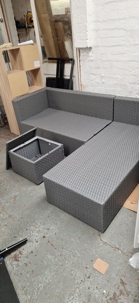 image for Argos home mini corner rattan effect sofa unit & storage Pouffe- Grey & cushions included 