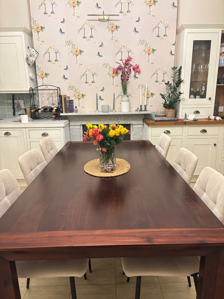 Brown Dark Oak, Large 200cm Dining Table, 6-8 Seater