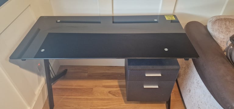 image for Modern Glass-Top Computer Desk / Workstation with Drawers