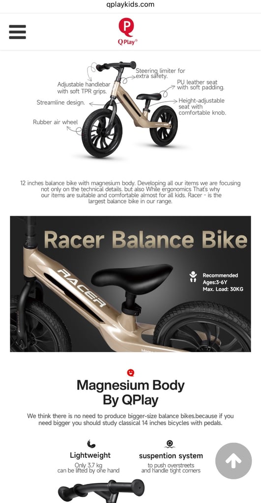 Qplay Balance Racer bike for toddlers 