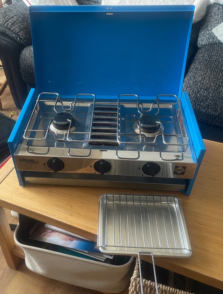image for Camping double burner and grill + gas bottle+utensils