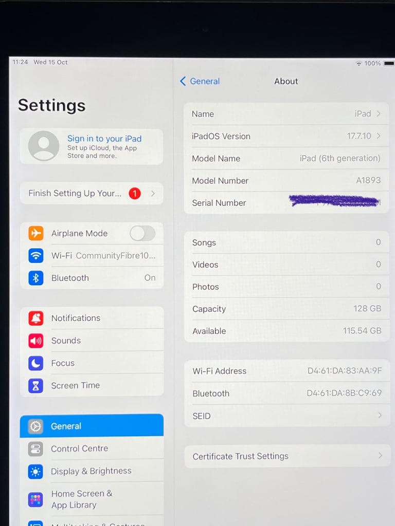 Apple iPad 6th Gen. 128GB Storage 