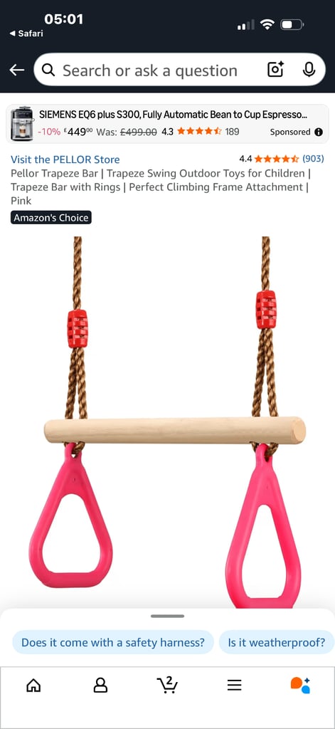 Trapeze Bar with Rings & Wooden Swing Seat