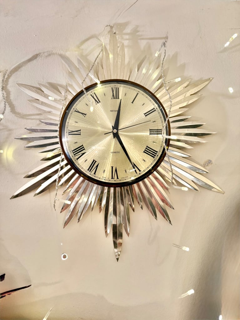 image for Vintage gold sunburst wall clock 