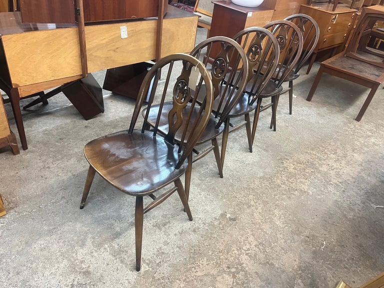 Set of 5 Dark ERCOL dining chairs 