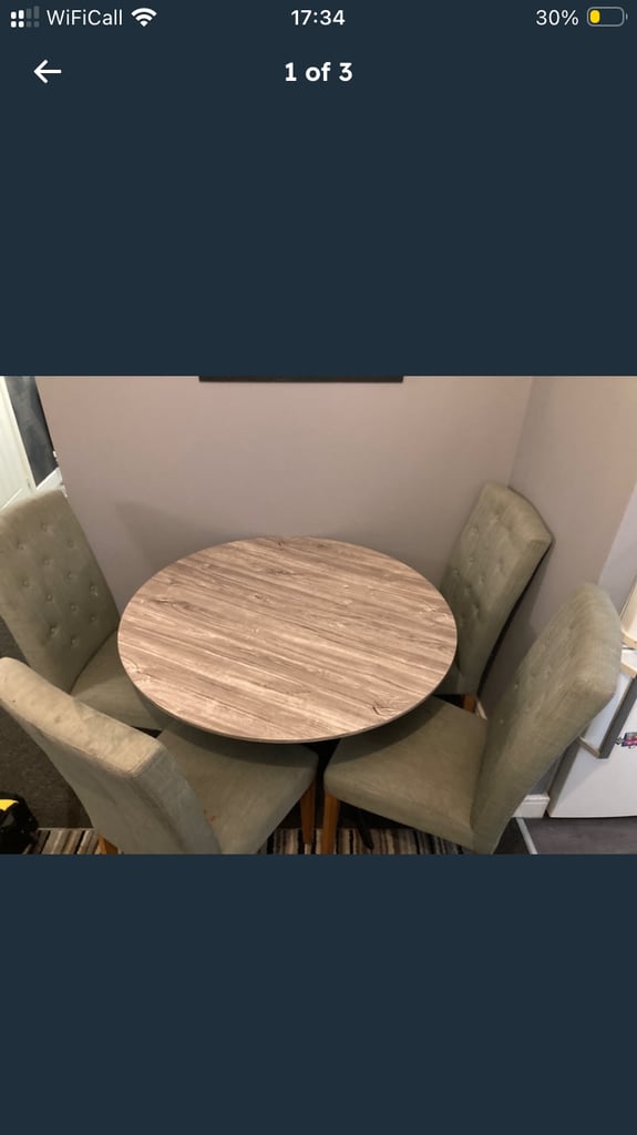 Solid Wood Dining Table & Chairs - grey&green Good Condition