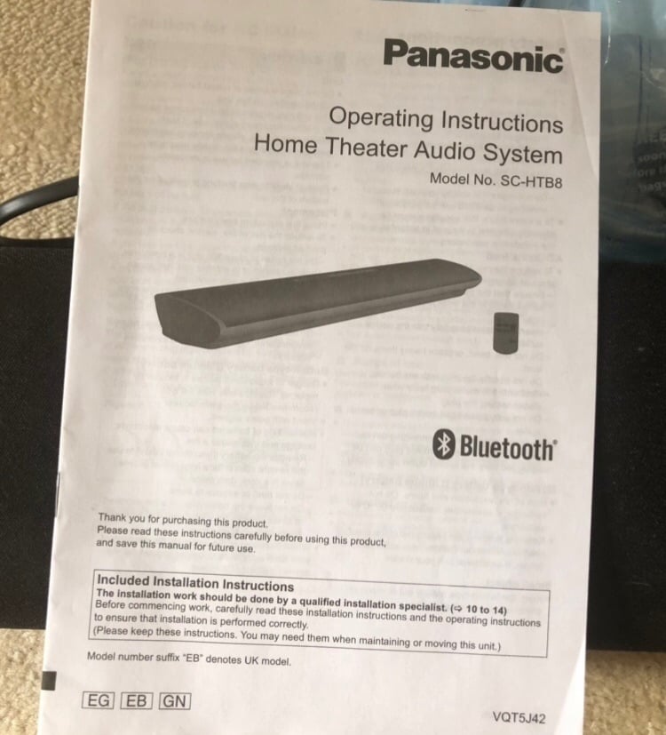 TV -Panasonic SC-HTB8 Home Theatre sound bar System with remote control and optical cable