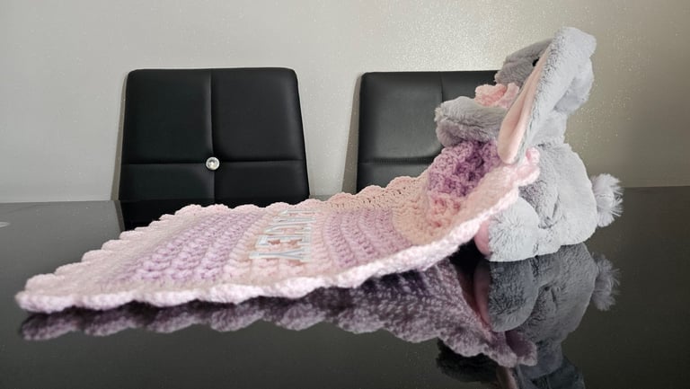Crochet Baby Comfort Blanket, Personalised, Girls and Boys colours available
