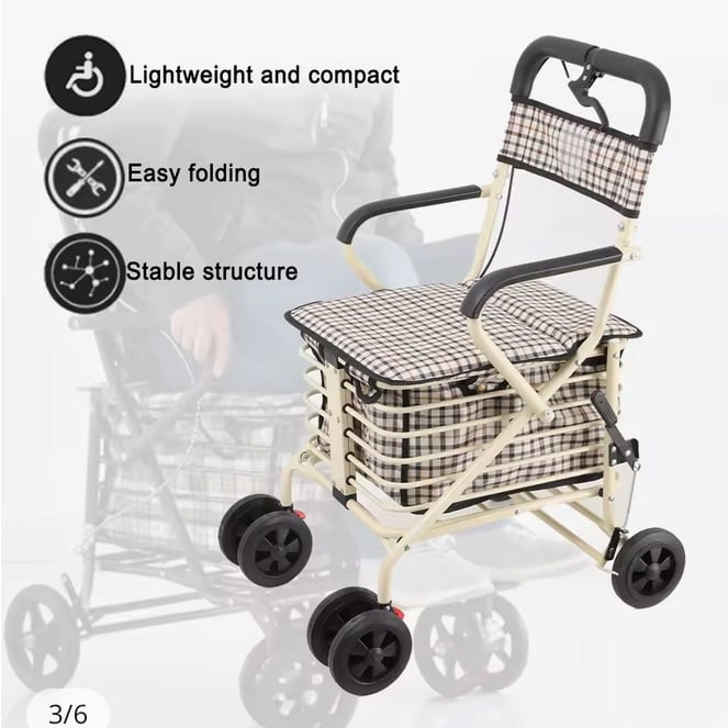 Walk & Rest Folding Shopping Trolley/walker with Seat & Brakes 