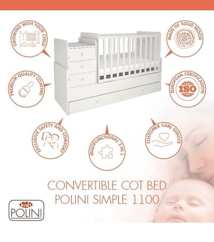 Polini Kids Simple 1100 Cot Bed with Drawer Unit CONVERTIIIBLE in Chesterfield Derbyshire Gumtree