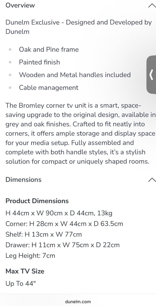Corner TV Unit for TVs up to 44” (oak/pine & grey)