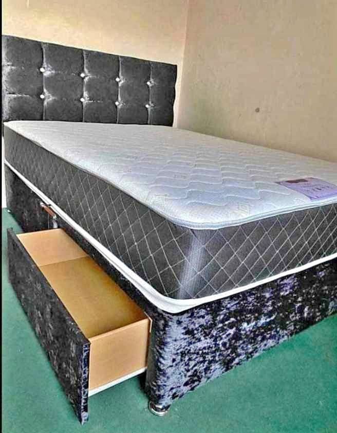 image for small double bed with base head board and full foam mattress bed frame single