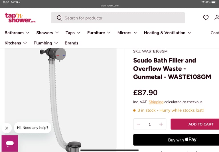 image for Scudo bath filler, overflow and waste in gunmetal