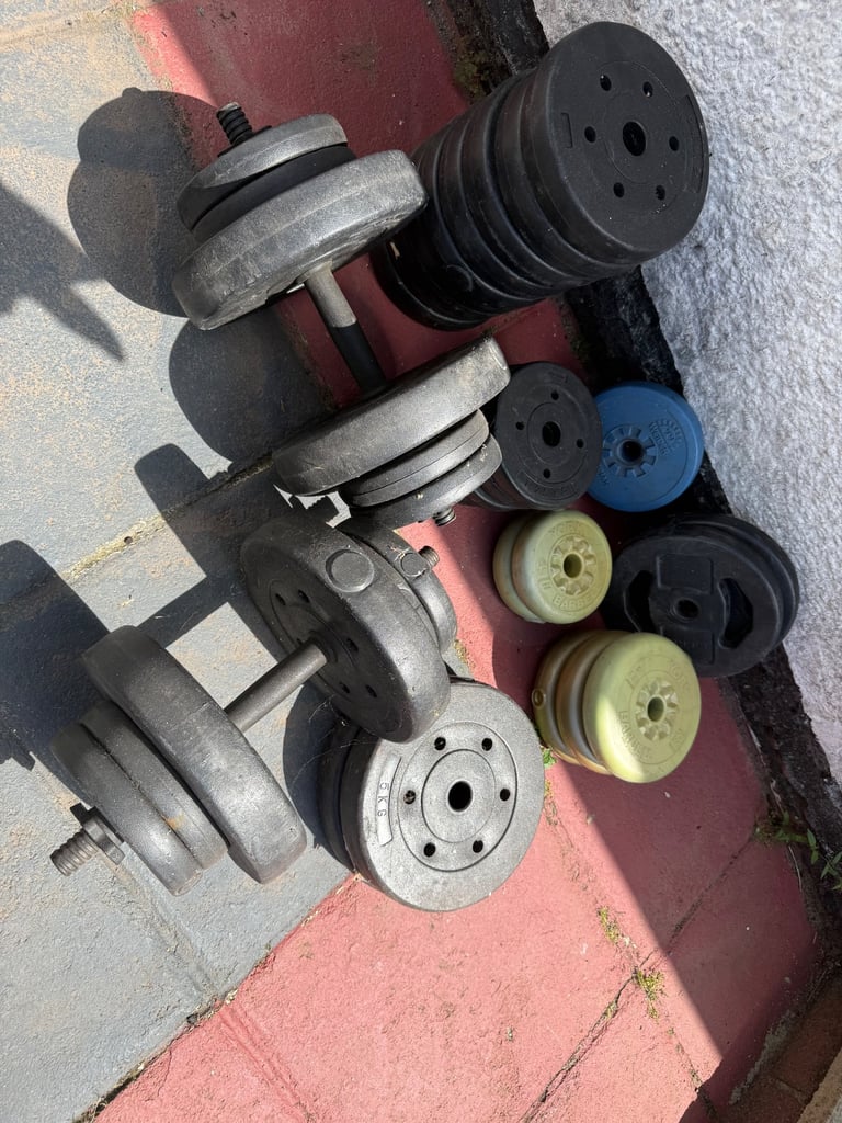 Weights, with dumbbells. 