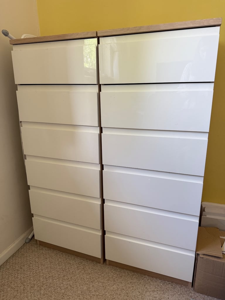 image for 2x White Gloss Tall Drawers – £80