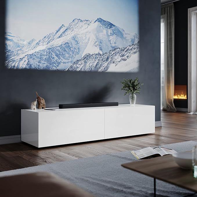 New White Floating TV Unit Cabinet Wall Mounted High Gloss Unit 140cm RRP £135 Our Price £81
