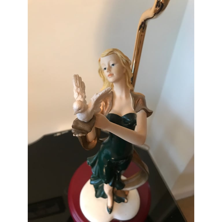 Vintage tall lady dove sculptured lamp shade light 