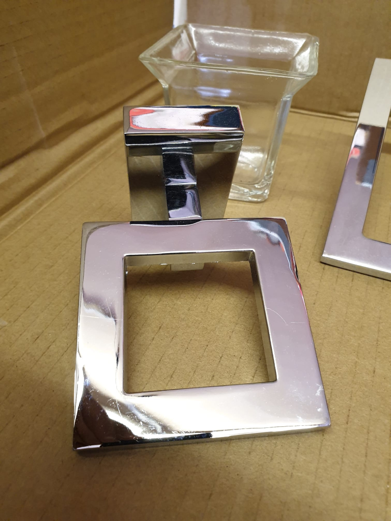 Bathroom Chrome Square Towel Holder & Tumbler Holder