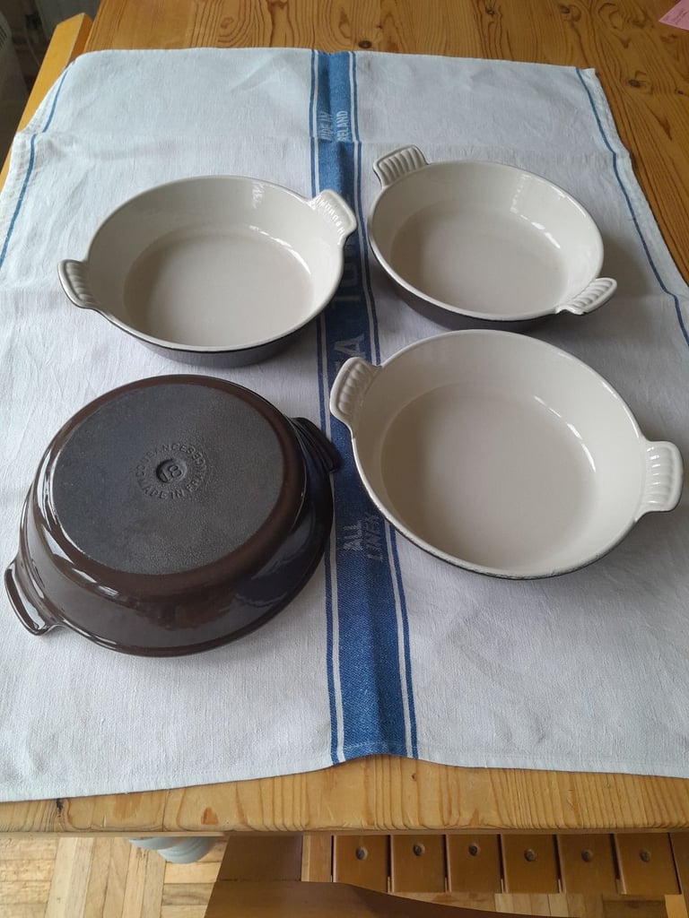 image for 4 antique Cousances 18cm enamel cast iron gratin dishes