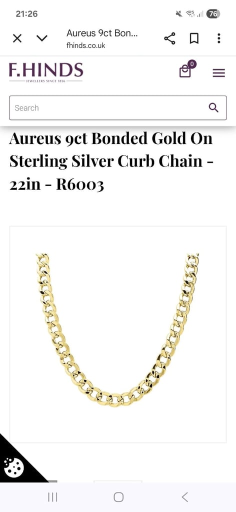 image for Aureus 9ct bonded gold on sterling silver curb chain