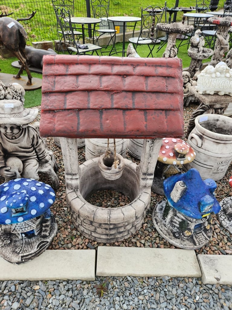 stone donkey & cart garden ornament