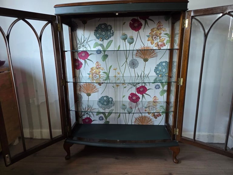 REFURBISHED  XL Antique Drinks Cabinet Cocktail Display Glass Wildflowers - Possible Local Delivery