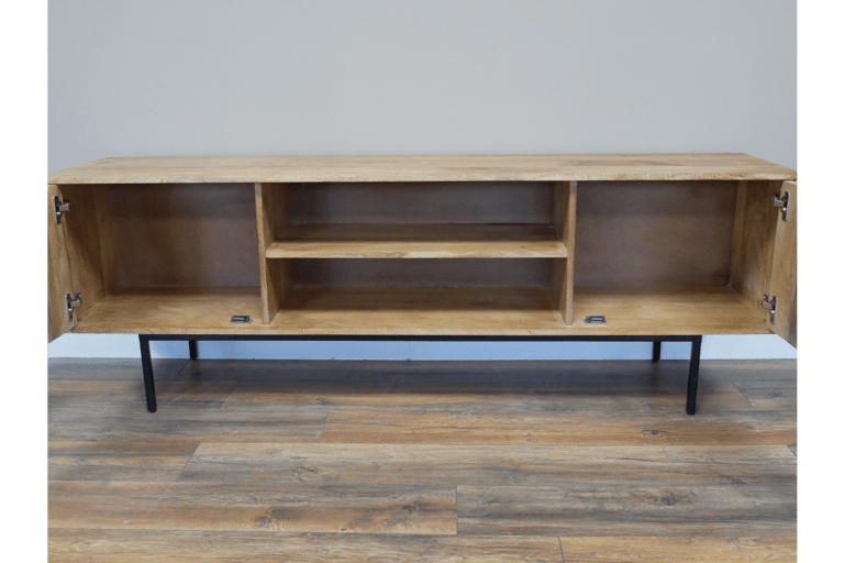Industrial styled Mango Wood Sideboard TV Cabinet Incorporating 2 Doors & 2 Shelves metal base. 