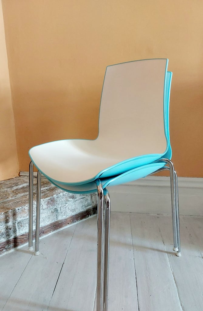 image for 2 blue and white designer kitchen dining chairs