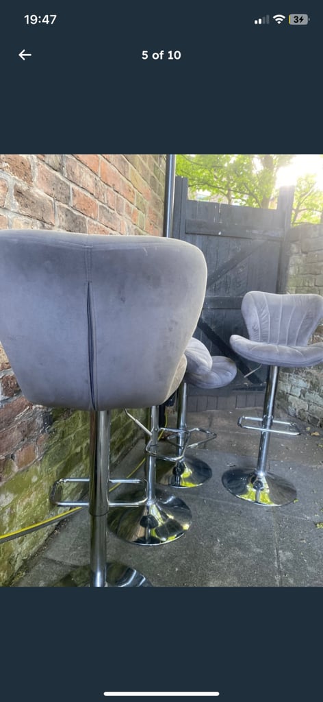 X1 Breakfast Bar Stool chairs Grey Velour Velvet 