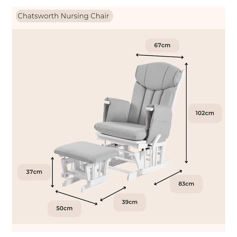 KUB - CHATSWORTH GLIDER NURSING CHAIR & STOOL (White wood with Grey upholstery)
