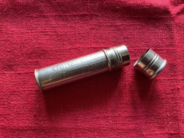 Vintage 1930-40s Genasprin Safe Brand Of Aspirin Tube pill box Medical Tin