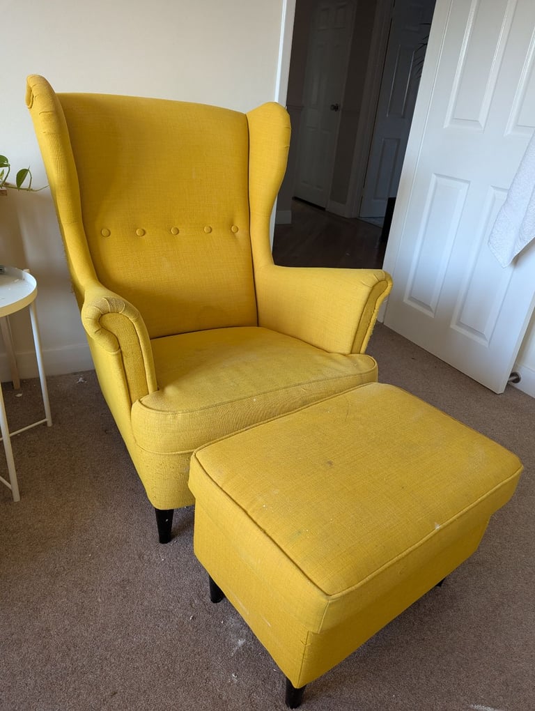 image for Ikea wingback armchair and foot stool