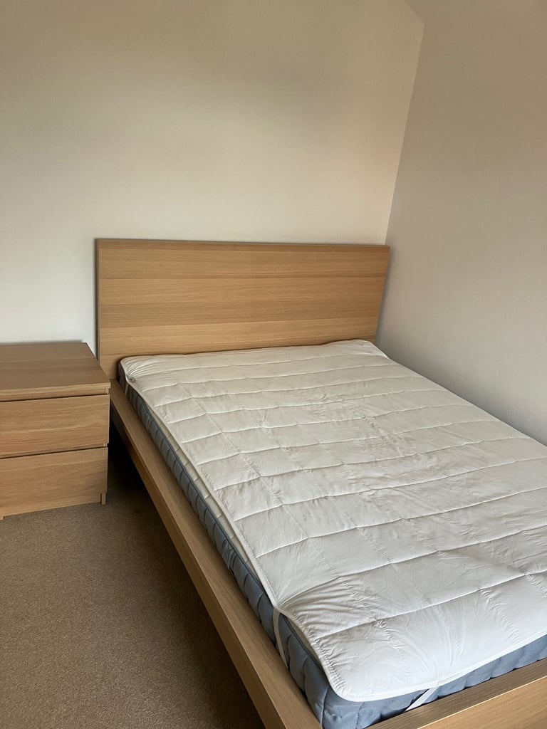 Double Bed with Mattress (IKEA/oak veneer)