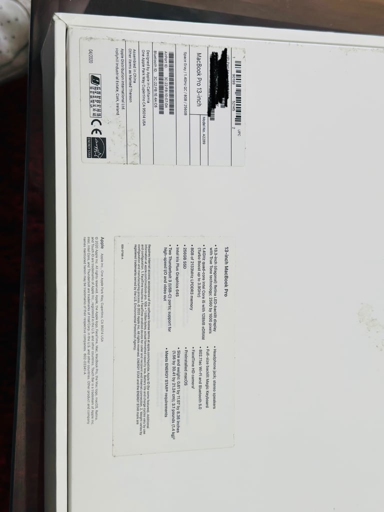 2020 MACBOOK PRO 13 INCH WITH TOUCH BAR & TOUCH ID